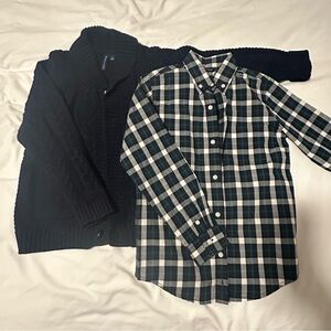 Janie and Jack Navy and White Plaid Shirt Set
